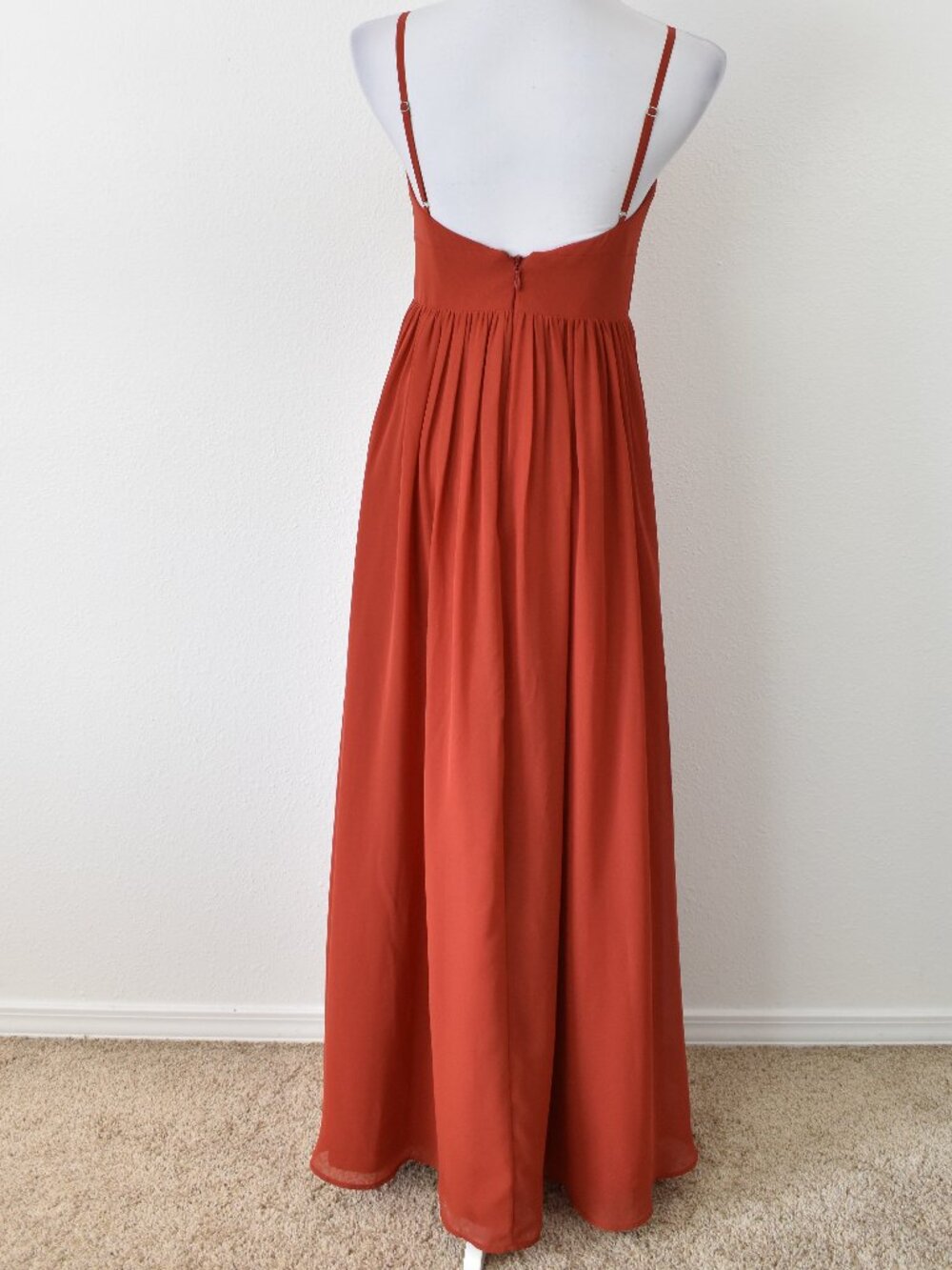 Azazie RUST V-Neck Pleated Chiffon Dress - 6 - Picture 8 of 9